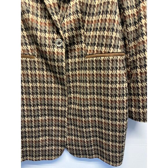 NWOT Tommy Hilfiger Women Brown Houndstooth Print Longline Blazer Jacket Coat 10 - Picture 3 of 15